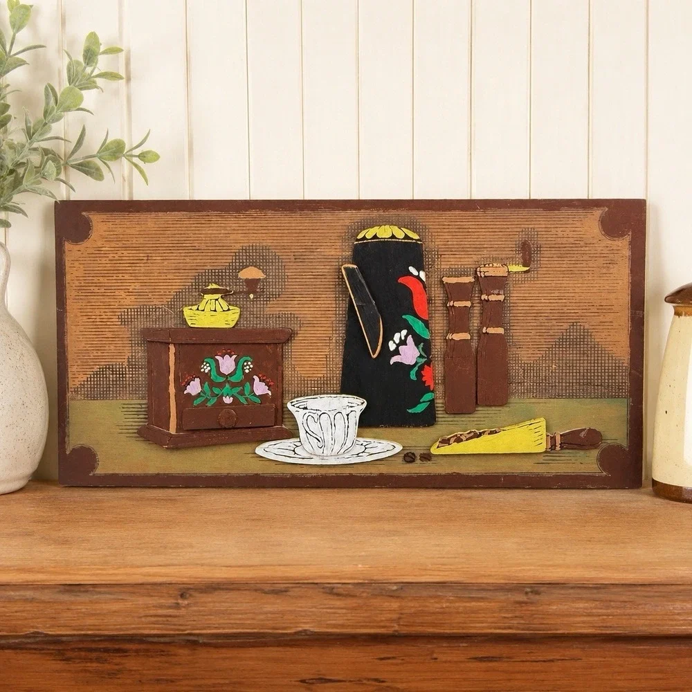 Vintage MCM Folk Art Wall Decor 3D Cheese Fruit Still Life Coffee Bar